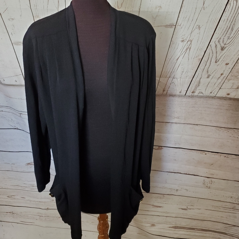 St. John open front pleated drape jacket with pockets black Small
